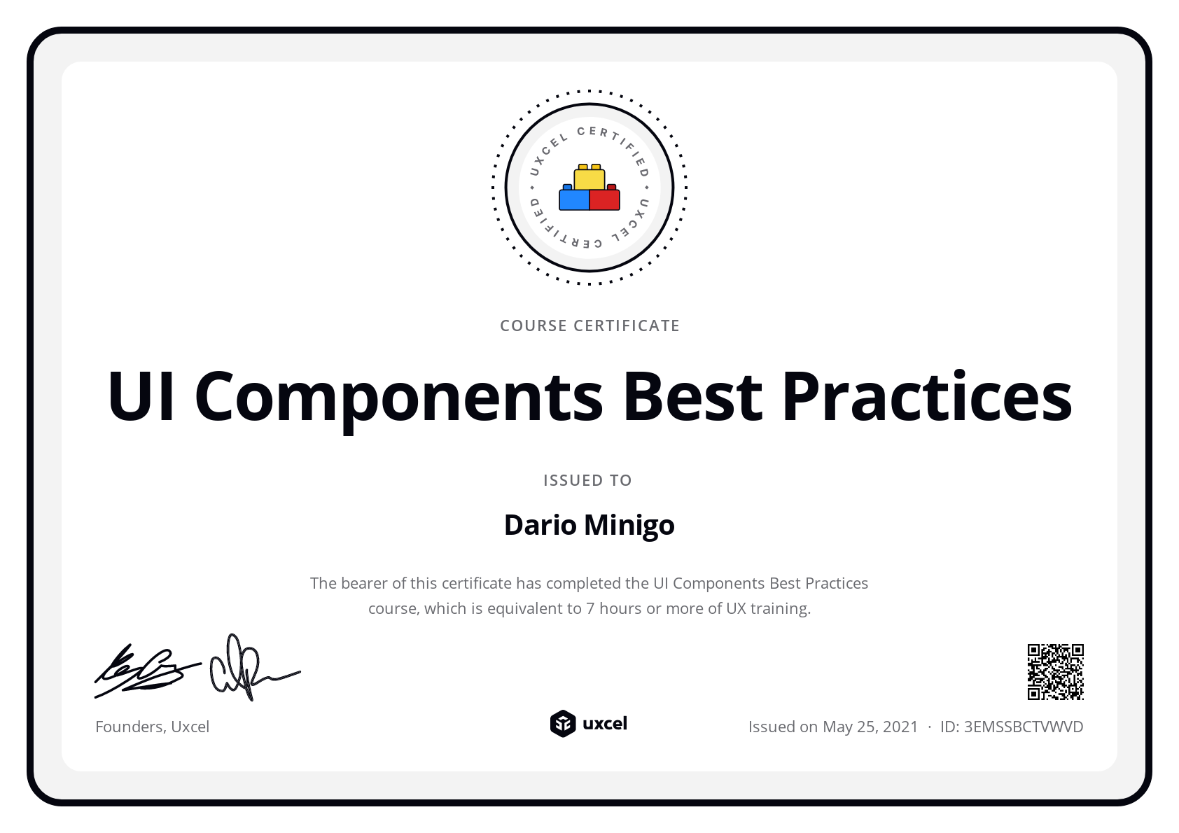 Dario Minigo's certificate